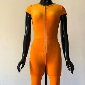 Orange Velour short sleeve jumpsuit